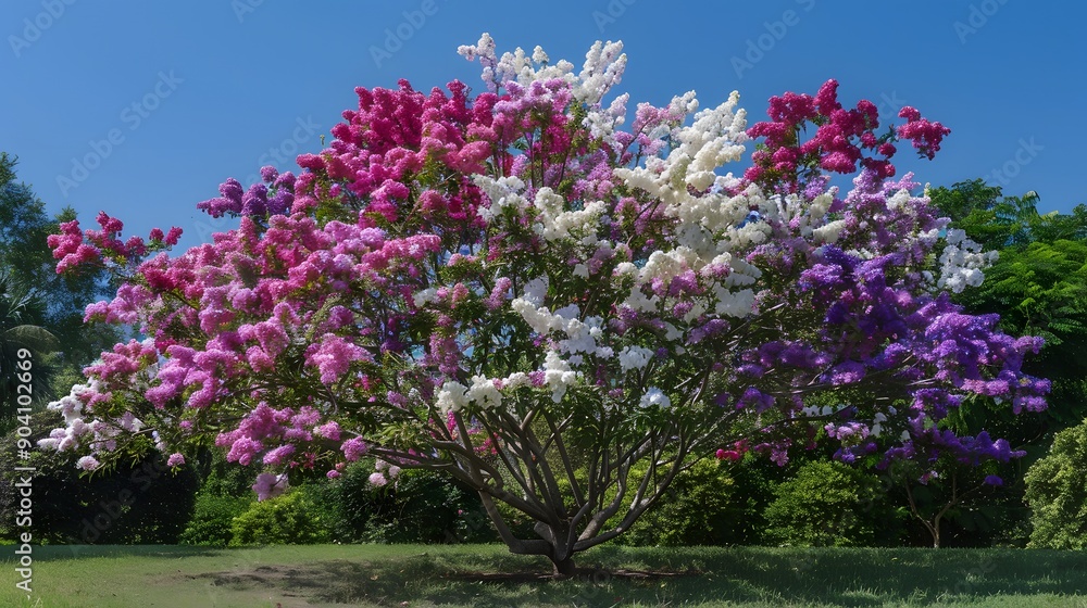 Crepe Myrtle tree with colorful blooms ranging from white to pink and purple Crepe Myrtle tree with colorful blooms ranging from white to pink and purple