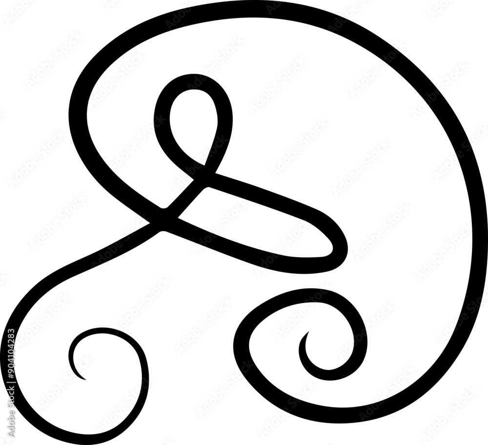Abstract curly calligraphic line. Scribble twist with black contour line. Abstract curly calligraphic line. Scribble twist with black contour line.