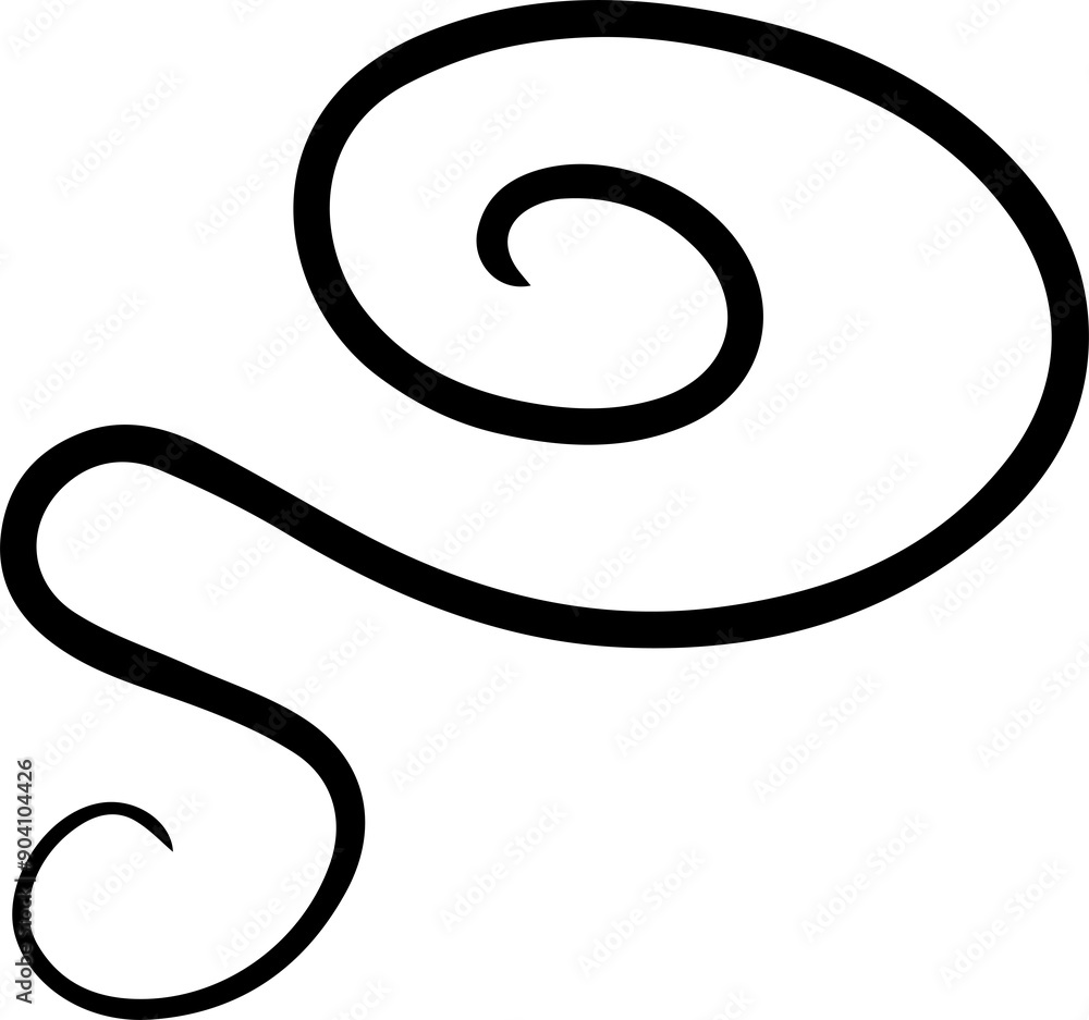 Abstract curly calligraphic line. Scribble twist with black contour line. Abstract curly calligraphic line. Scribble twist with black contour line.