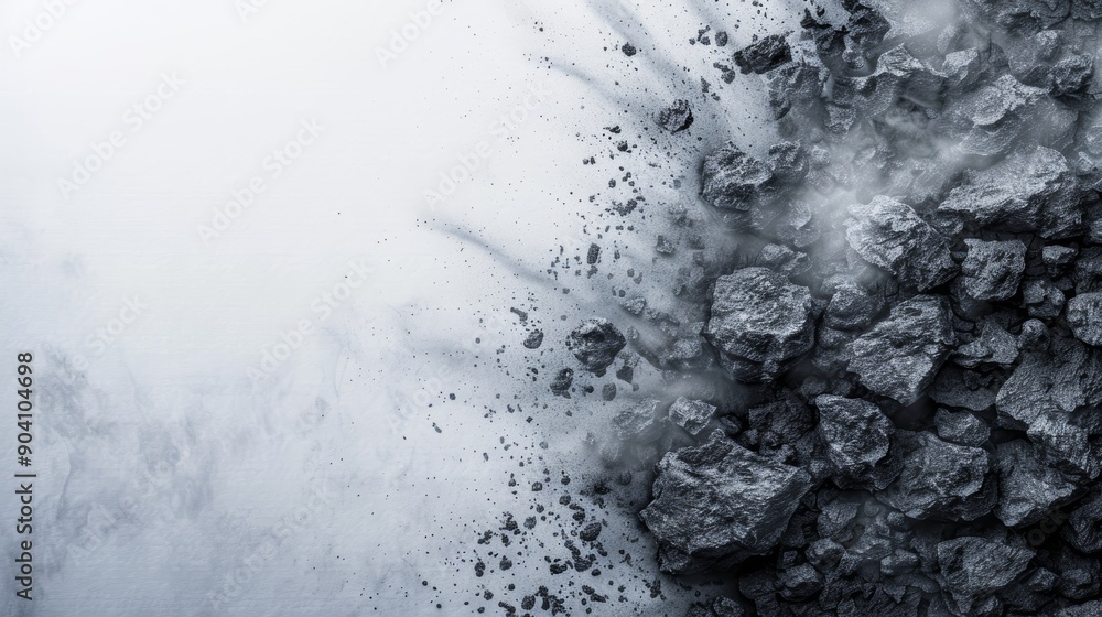 Dramatic explosion of rocks and debris against a white background, capturing dynamic movement and powerful impact. Dramatic explosion of rocks and debris against a white background, capturing dynamic movement and powerful impact.