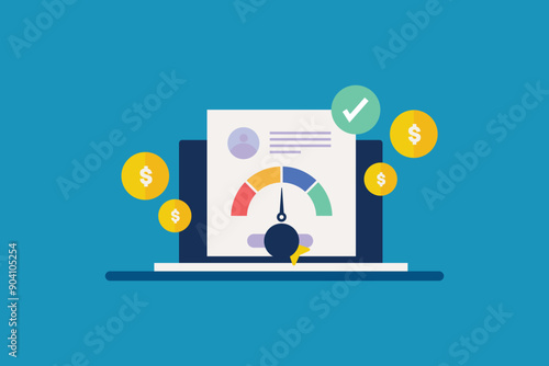Loan Apply Approval, Online loan application, Submitting document for bank loan online, Credit score checker. Vector illustration background.