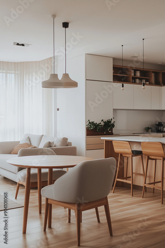 Modern minimalistic interior of a kitchen and dining room