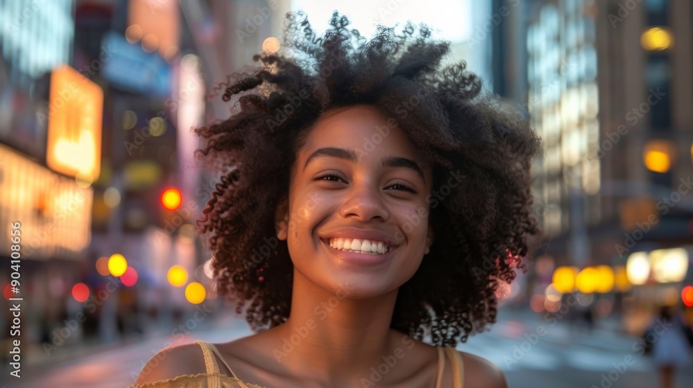 Happy Young Woman in City at Night. Happy Young Woman in City at Night.