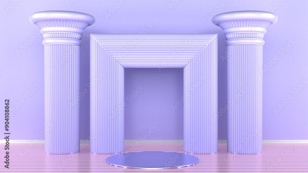 Pastel podium design with arch decoration. 3d rendering. Pastel podium design with arch decoration. 3d rendering.