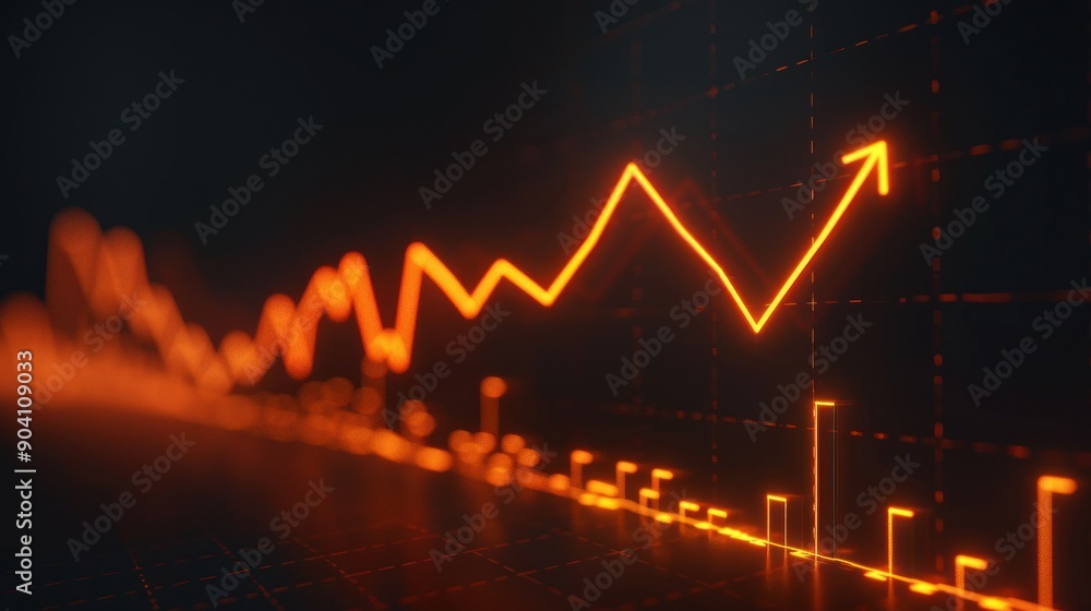 Glowing Orange Line Graph On Dark Background Glowing Orange Line Graph On Dark Background