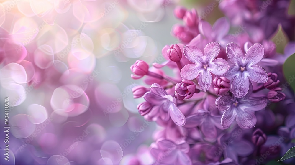 Fototapeta premium A close-up of vibrant lilac flowers with a dreamy, bokeh-filled background