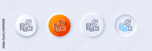 Change money line icon. Neumorphic, Orange gradient, 3d pin buttons. Currency exchange sign. Transfer payment symbol. Line icons. Neumorphic buttons with outline signs. Vector