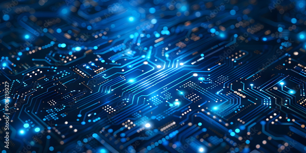 Blue circuit board and technology elements, futuristic and reliable feel, emphasizes modernity and reliability in technology. Hi-tech digital network concept for web design, banner or presentation. Blue circuit board and technology elements, futuristic and reliable feel, emphasizes modernity and reliability in technology. Hi-tech digital network concept for web design, banner or presentation.