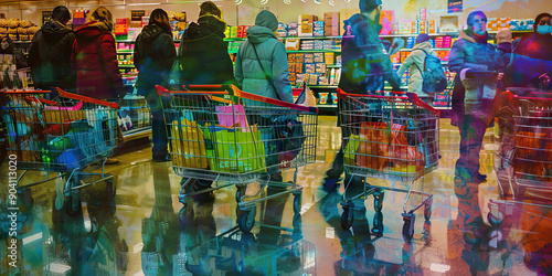 Trolley Treasures: Shoppers peruse the discounted items, carefully selecting bargains to add to their cart.