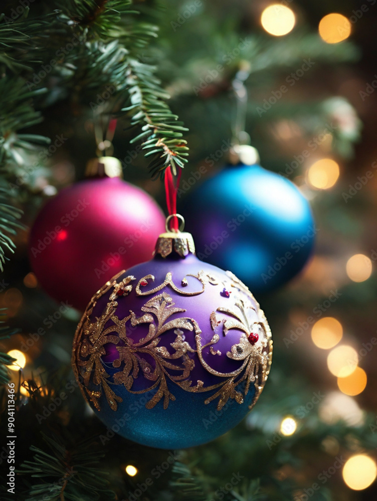 Nostalgic retro Christmas ornament shine brightly on the Christmas tree Nostalgic retro Christmas ornament shine brightly on the Christmas tree