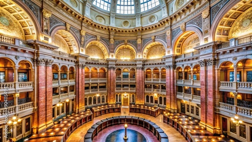 Interior of the Library of Congress with grand architecture and rows of shelves filled with books, Library, Congress photo