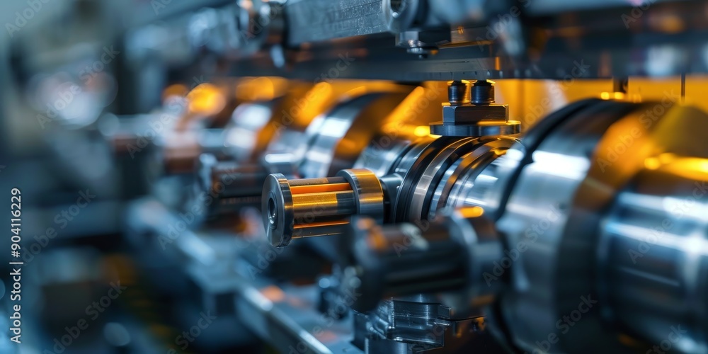 Industrial machinery in motion, manufacturing automotive components Industrial machinery in motion, manufacturing automotive components
