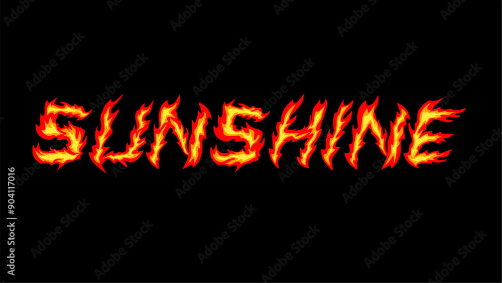 Sunshine text typography with fire shape vector illustration for t-shirt printing, posters and cards Sunshine text typography with fire shape vector illustration for t-shirt printing, posters and cards