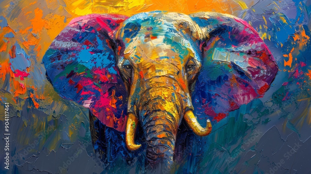 Obraz premium A colorful abstract representation of an elephant showcases bright hues and intricate textures