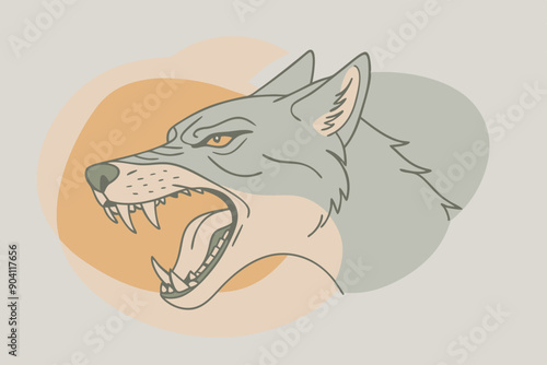 Attacking wolf with funny look color blobs vector illustration