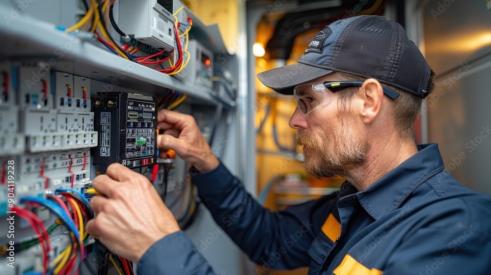 Technician Working on Electrical Wiring Technician Working on Electrical Wiring