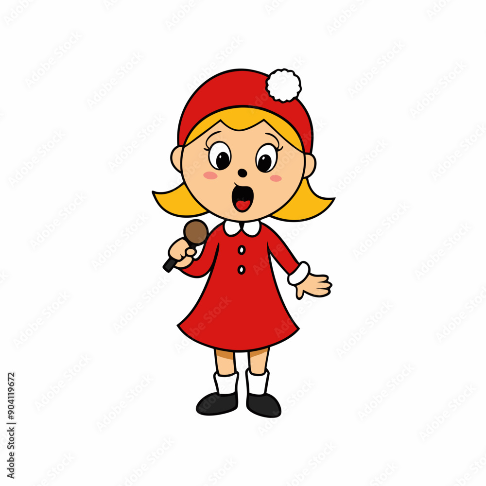 cartoon little girl singing in christmas vector illustration cartoon little girl singing in christmas vector illustration