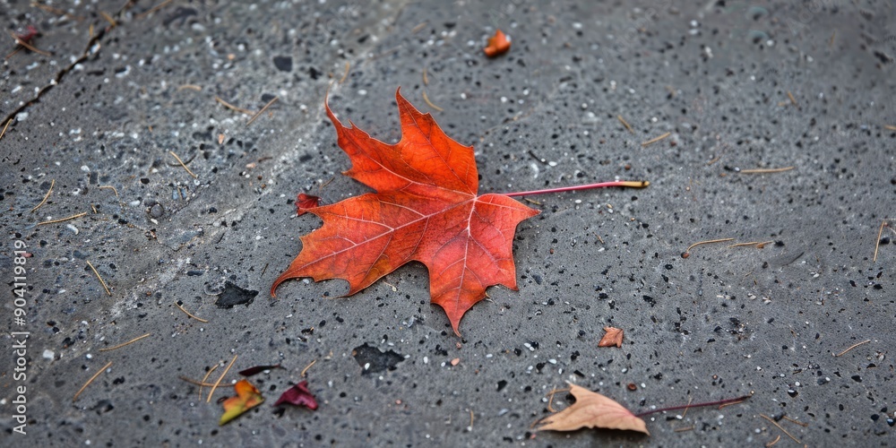 a maple leaf is laying on the ground a maple leaf is laying on the ground