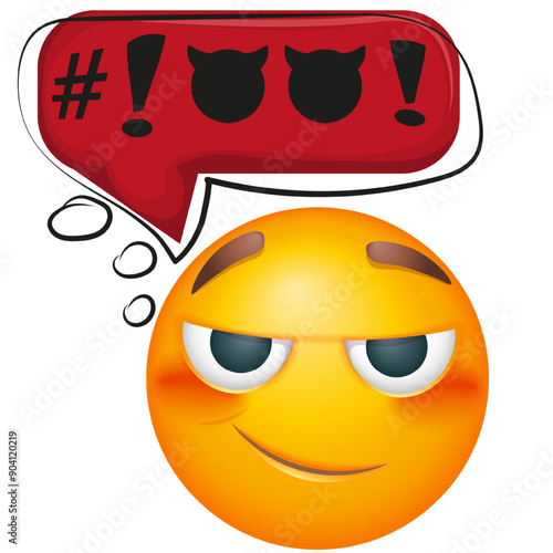 Thoughtful emoji with cunning thoughts. Emoticon thinking on white background. Cute emoticon