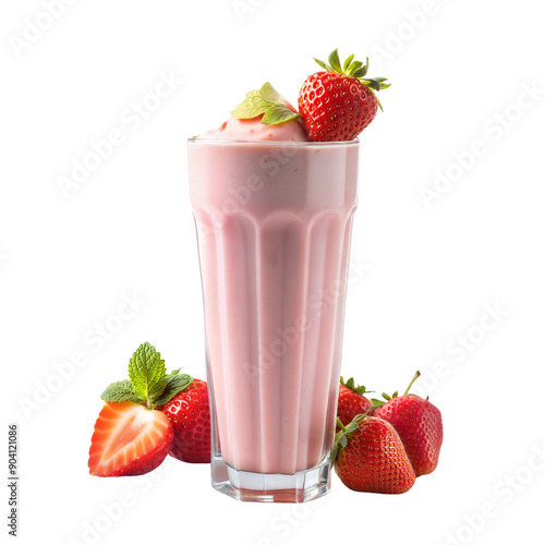 Strawberry milkshake isolated on white background, png format