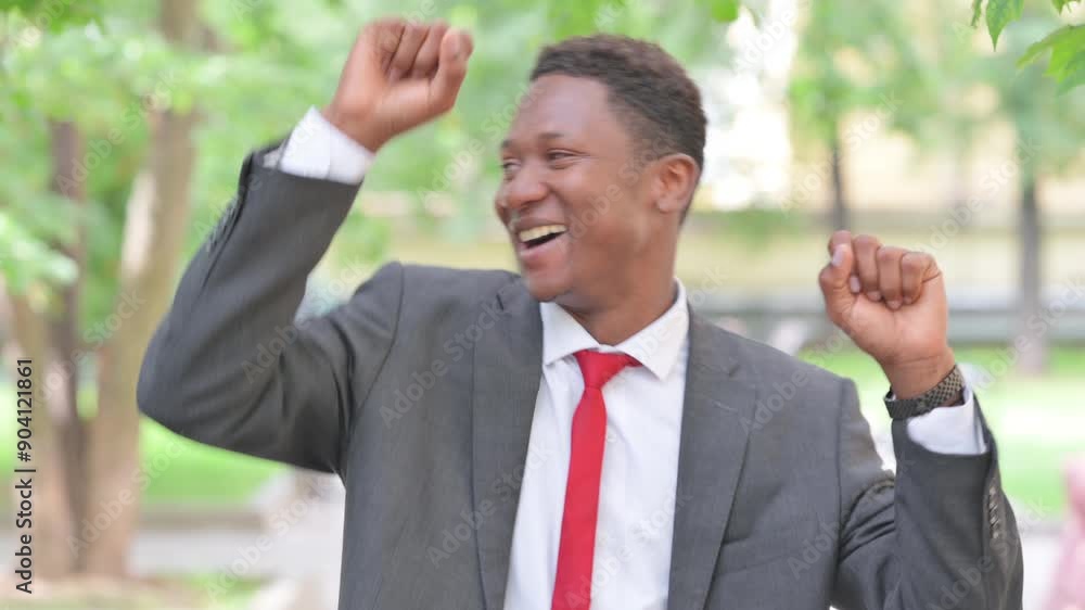 Portrait of African Businessman Dancing Outdoor Portrait of African Businessman Dancing Outdoor