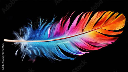 Watercolor illustration. watercolor feather on black background