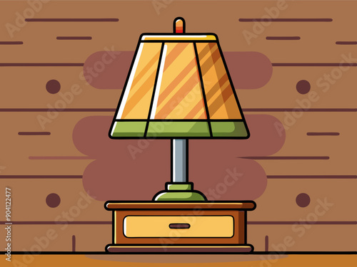 Cartoon vector illustration of classic vintage table lamp on wooden isolated background