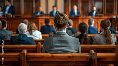 Wallpaper Mural Wide shot of courtroom with focus on man and woman in front row Torontodigital.ca