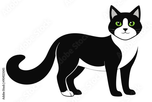 Charming Black and White Cat Day Vector Art. Charming black and white cat day vector illustration.