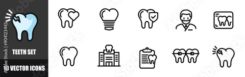 Teeth set icons. Medicine icons. Linear style. Vector icons.