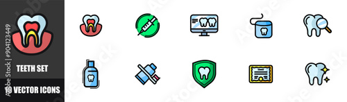 Teeth set icons. Flat style. Vector icons.