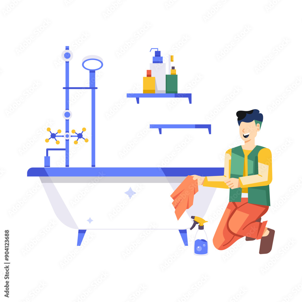A flat style illustration of cleaning bathtub
A flat style illustration of cleaning bathtub