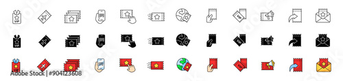 Ticket set icons. Linear, silhouette and flat styles. Vector icons.