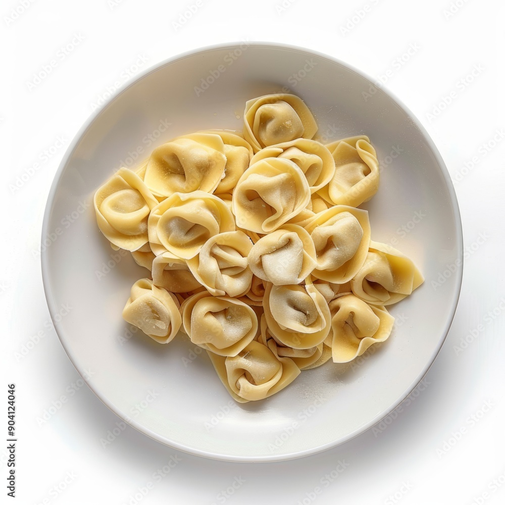 Medium shot of Tortellini pasta on a plate side view, isolated on a white background, Medium shot of Tortellini pasta on a plate side view, isolated on a white background,