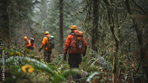 Wallpaper Mural A search and rescue team navigating a dense forest to find a lost hiker Torontodigital.ca