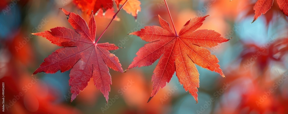 Closeup of red maple leaves, botanical background close up, autumn theme, vibrant, overlay, forest, copy space for text Closeup of red maple leaves, botanical background close up, autumn theme, vibrant, overlay, forest, copy space for text