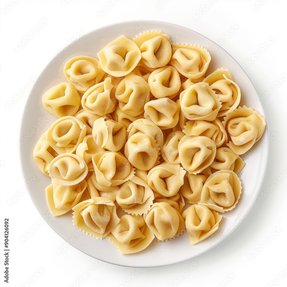 Medium shot of Tortellini pasta on a plate side view, isolated on a white background, Medium shot of Tortellini pasta on a plate side view, isolated on a white background,