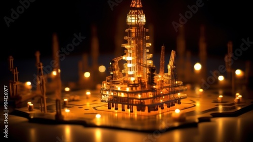 Illuminated Model of an Offshore Oil Rig