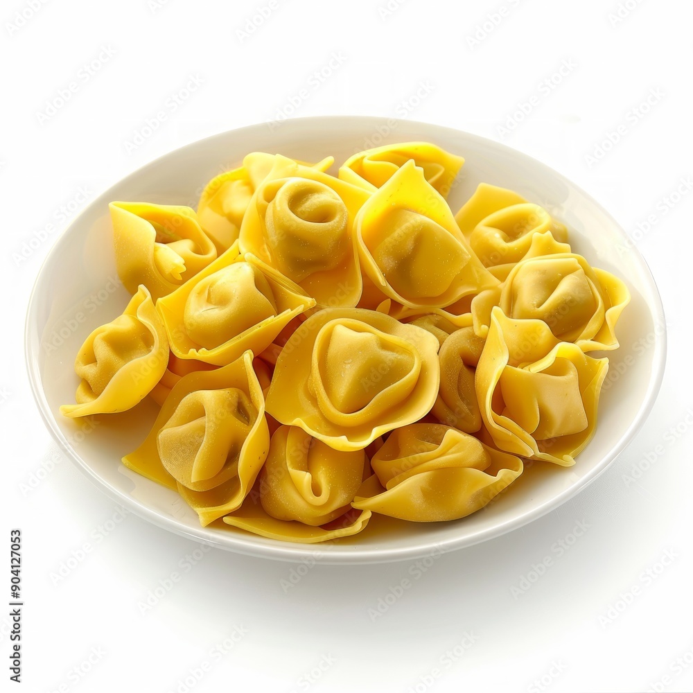 Medium shot of Tortellini pasta on a plate side view, isolated on a white background, Medium shot of Tortellini pasta on a plate side view, isolated on a white background,