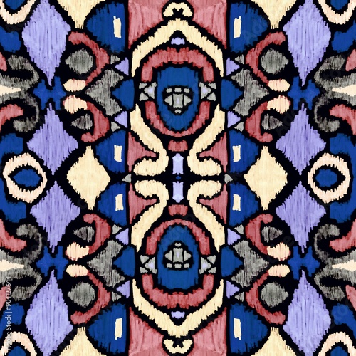 Ethnic abstract ikat art. Seamless ornamental print. Geometric ethnic pattern seamless color oriental. Design for background, curtains, carpets, wallpaper, clothes, packaging, batik.