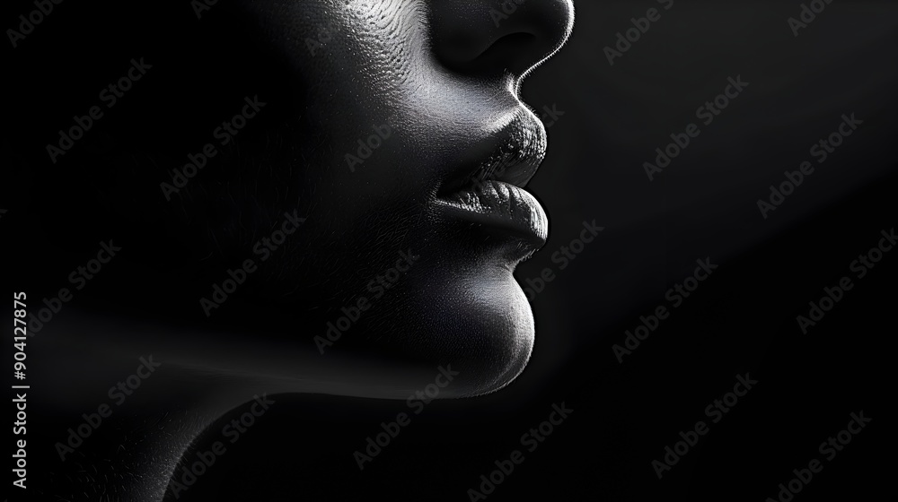 Dramatic Close-up of Alluring Female Face in Shadows and Light Dramatic Close-up of Alluring Female Face in Shadows and Light