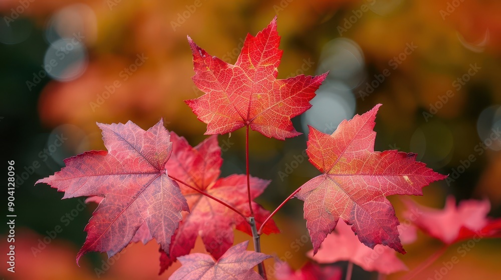 Closeup of red maple leaves, botanical background close up, autumn theme, vibrant, overlay, forest, copy space for text Closeup of red maple leaves, botanical background close up, autumn theme, vibrant, overlay, forest, copy space for text