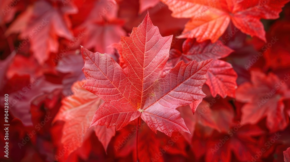 Closeup on bright red maple leaves, botanical background close up, crisp fall, vibrant, blend mode, nature reserve, copy space for text Closeup on bright red maple leaves, botanical background close up, crisp fall, vibrant, blend mode, nature reserve, copy space for text