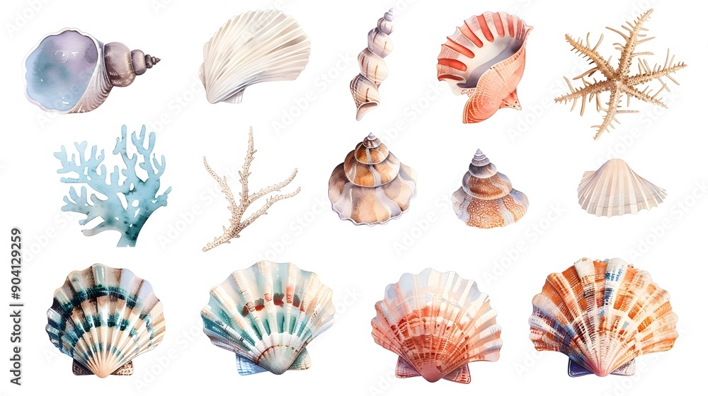 Assortment of Diverse and Vibrant Seashells and Sea Creatures from the Tropical Ocean Assortment of Diverse and Vibrant Seashells and Sea Creatures from the Tropical Ocean