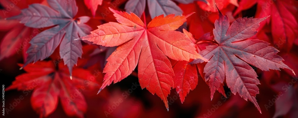 Detailed view of red maple leaves, botanical background close up, autumn colors, vibrant, fusion, backyard, copy space for text Detailed view of red maple leaves, botanical background close up, autumn colors, vibrant, fusion, backyard, copy space for text