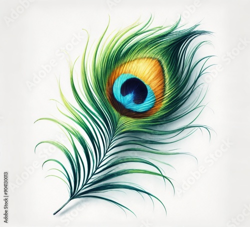 Peacock feather in watercolor style for janmashtami.