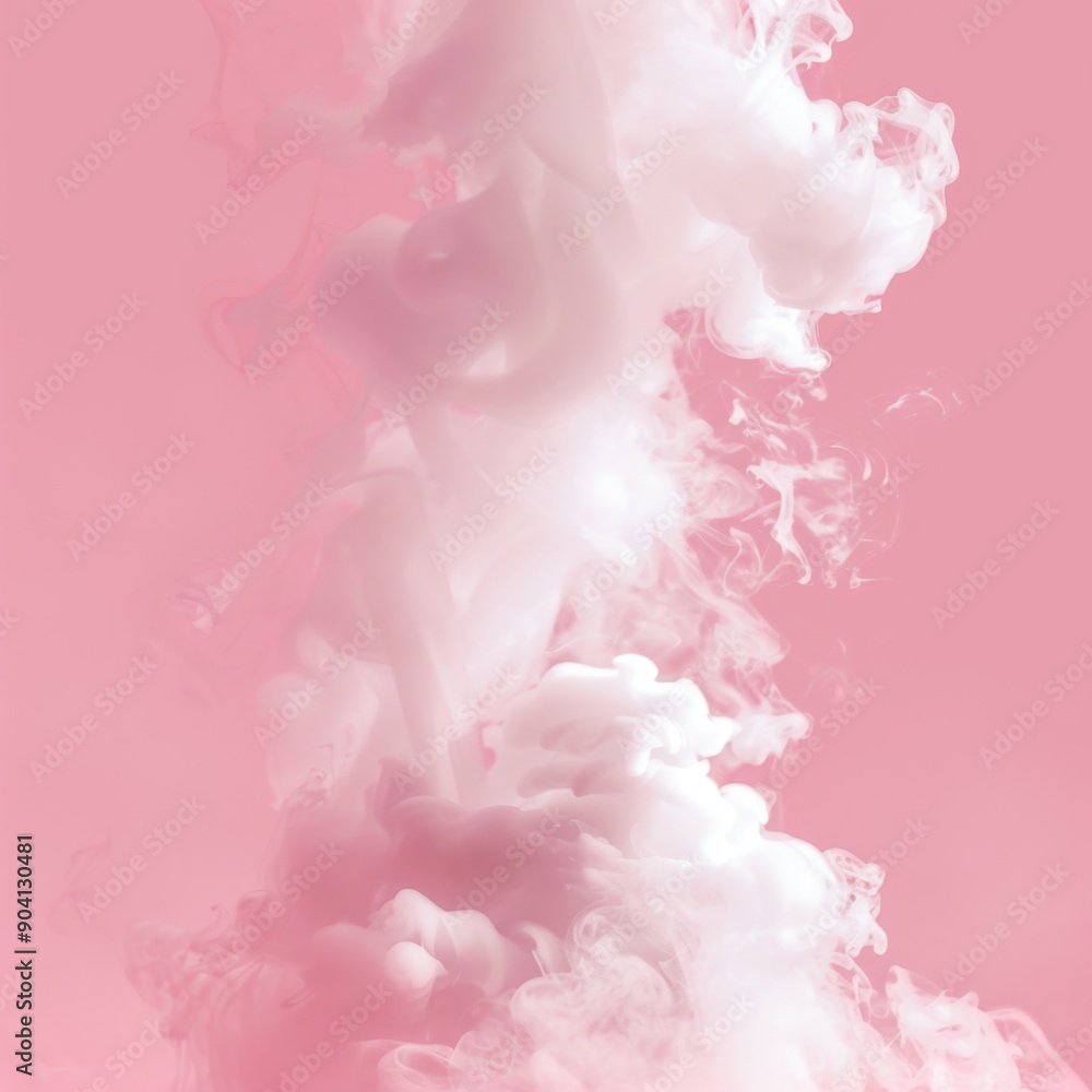 Fototapeta premium Ethereal White Smoke Clouds on Soft Pink Background. Abstract Creative Pattern for Advertising and Marketing Concepts. Delicate Vapor Swirls Creating Dreamy Atmosphere. AI-Generated High-Resolution Wa