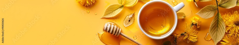 E-commerce Ready: Invigorating Bodhi Tea and Honey Bowl on a Vibrant Orange Background, Optimized for Commercial Use. E-commerce Ready: Invigorating Bodhi Tea and Honey Bowl on a Vibrant Orange Background, Optimized for Commercial Use.