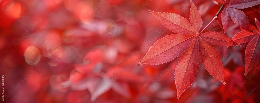 Macro shot of red maple leaves, botanical background close up, natures beauty, vibrant, composite, park, copy space for text Macro shot of red maple leaves, botanical background close up, natures beauty, vibrant, composite, park, copy space for text