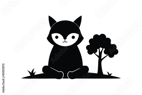 Silhouette cute cat animal vector element.